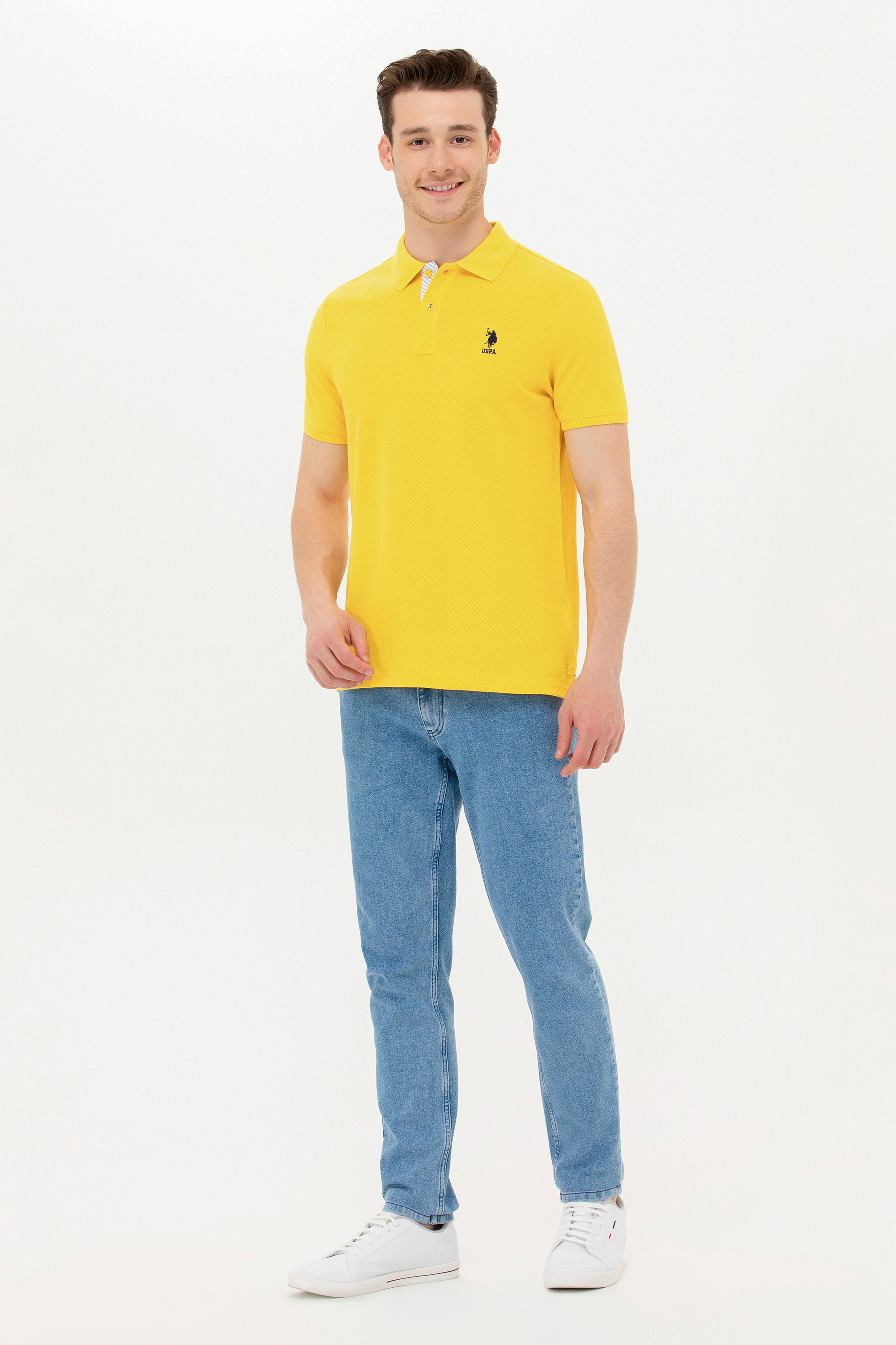 Erkek Koyu Sarı Basic Polo Yaka Tişört - Image 4