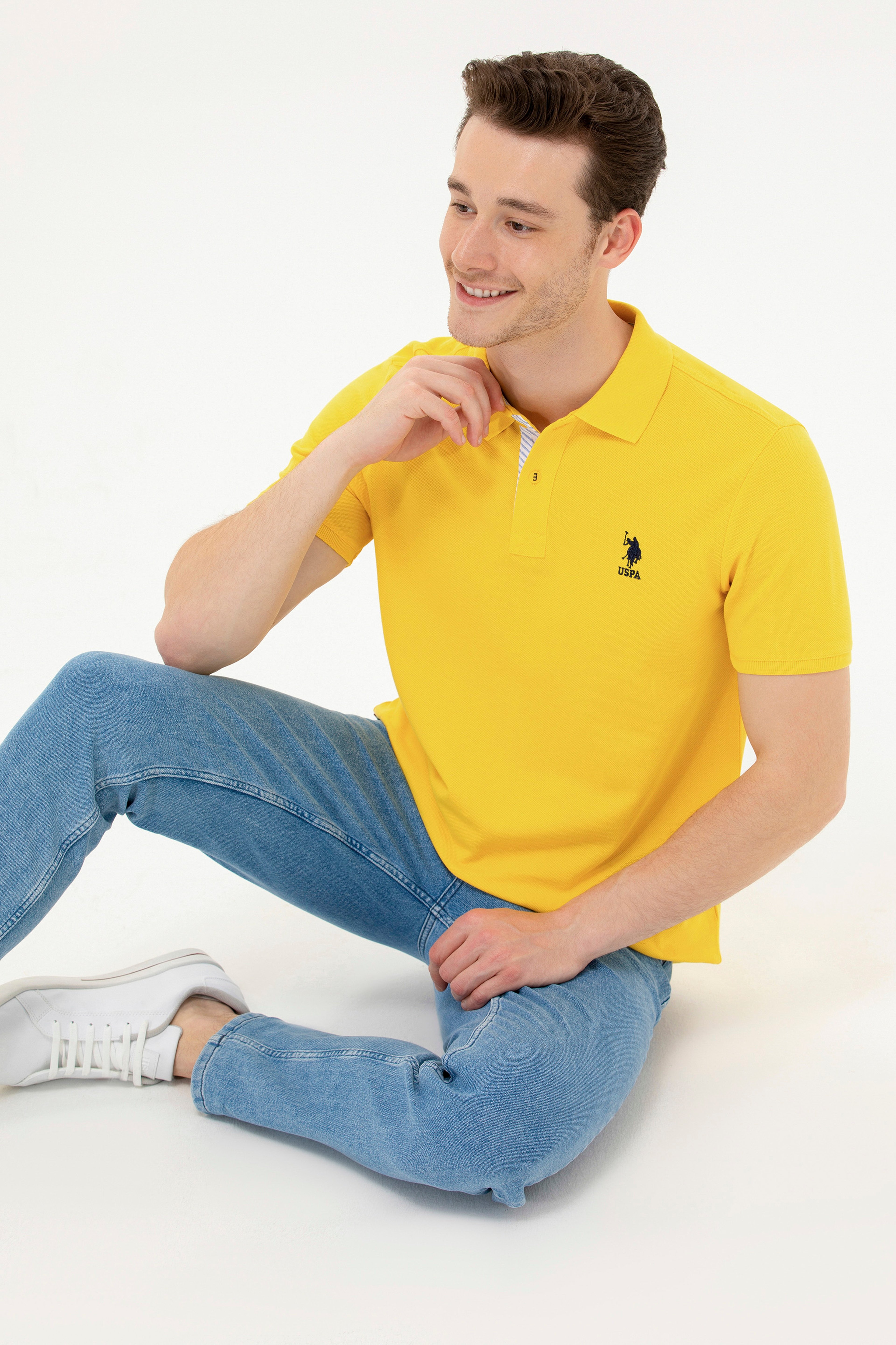 Erkek Koyu Sarı Basic Polo Yaka Tişört - Image 1