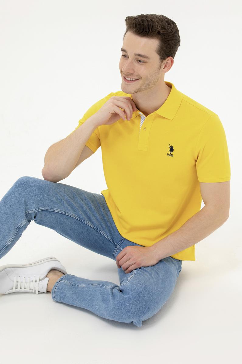 Erkek Koyu Sarı Basic Polo Yaka Tişört