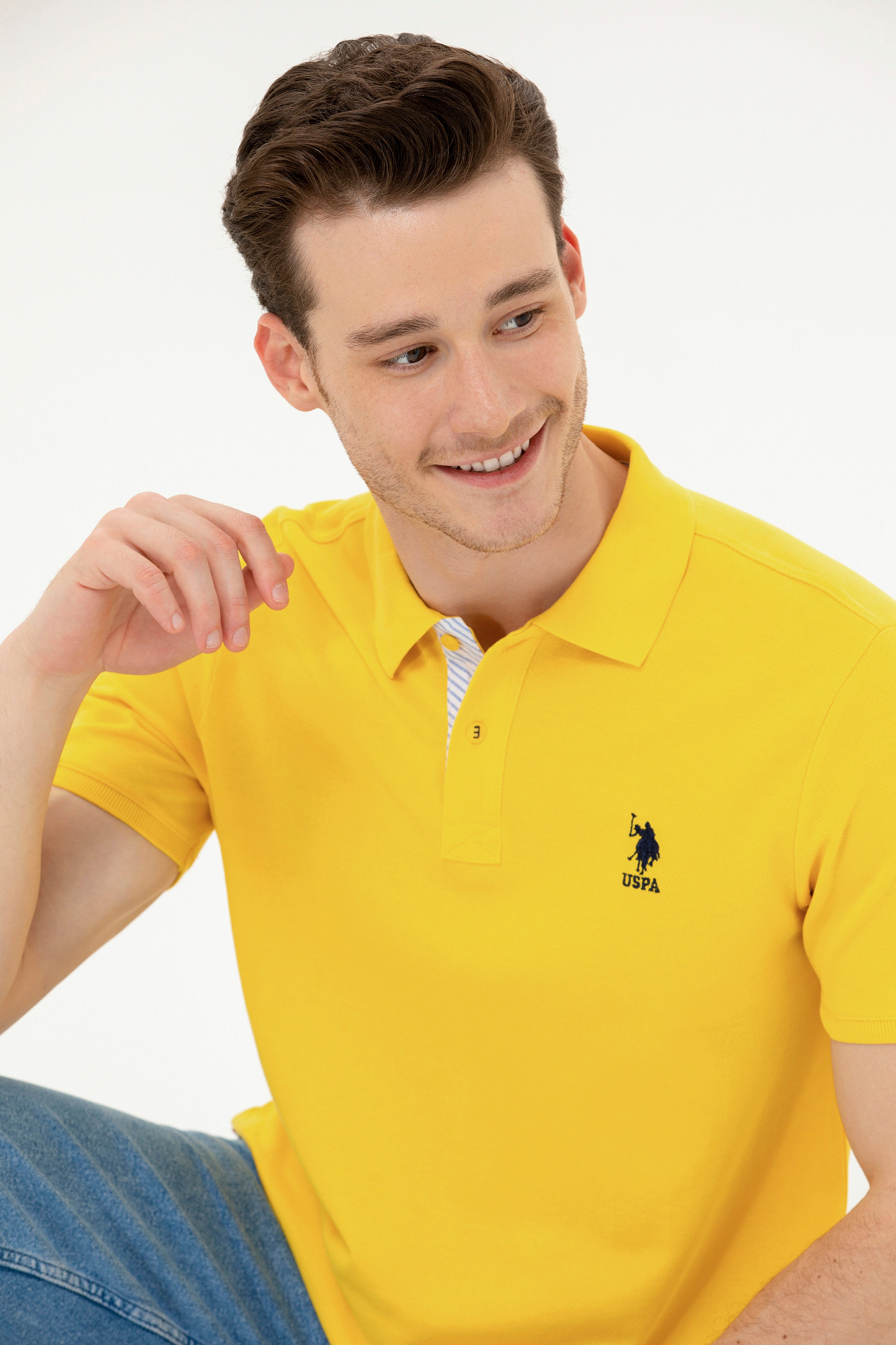 Erkek Koyu Sarı Basic Polo Yaka Tişört