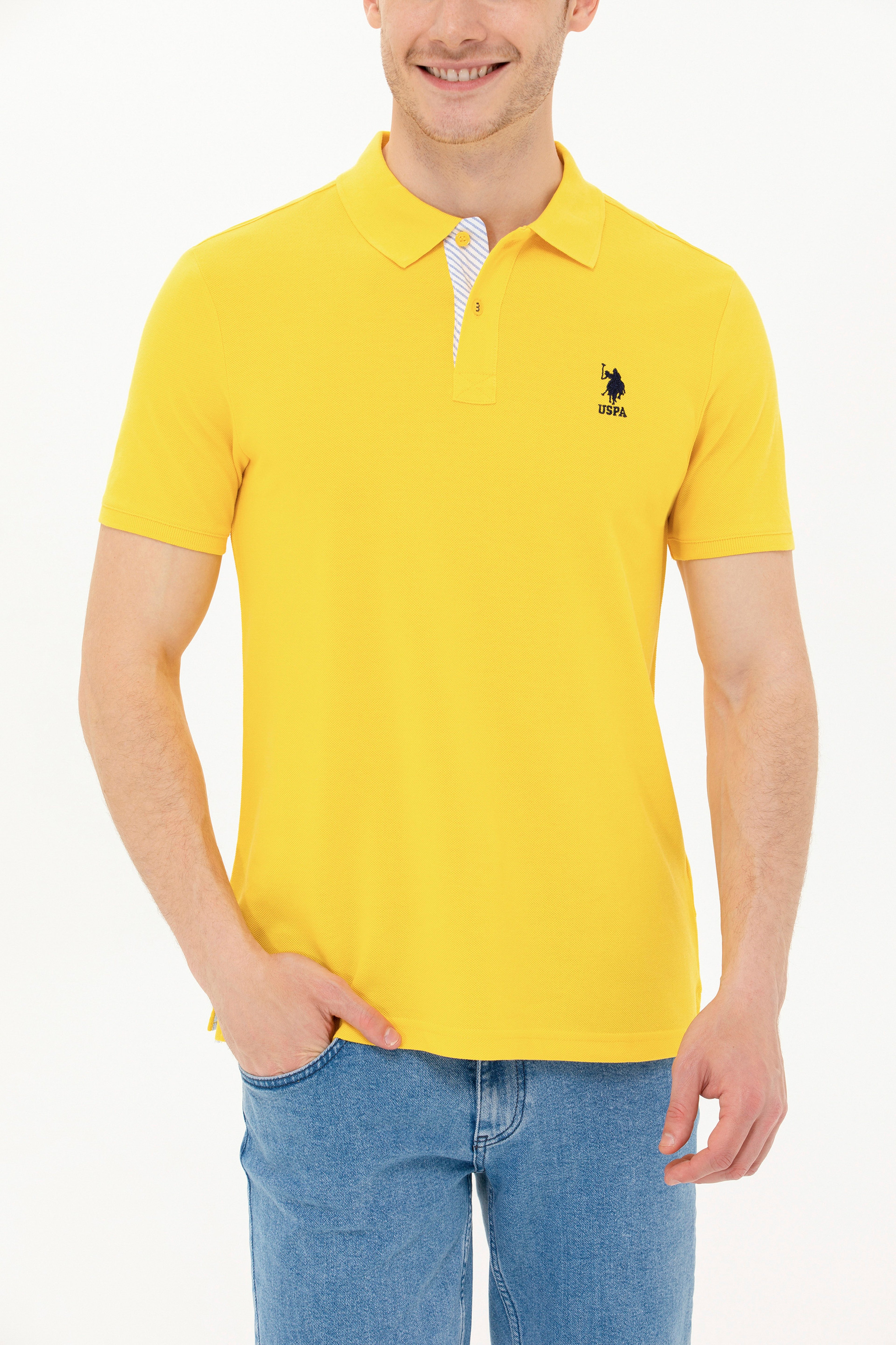 Erkek Koyu Sarı Basic Polo Yaka Tişört