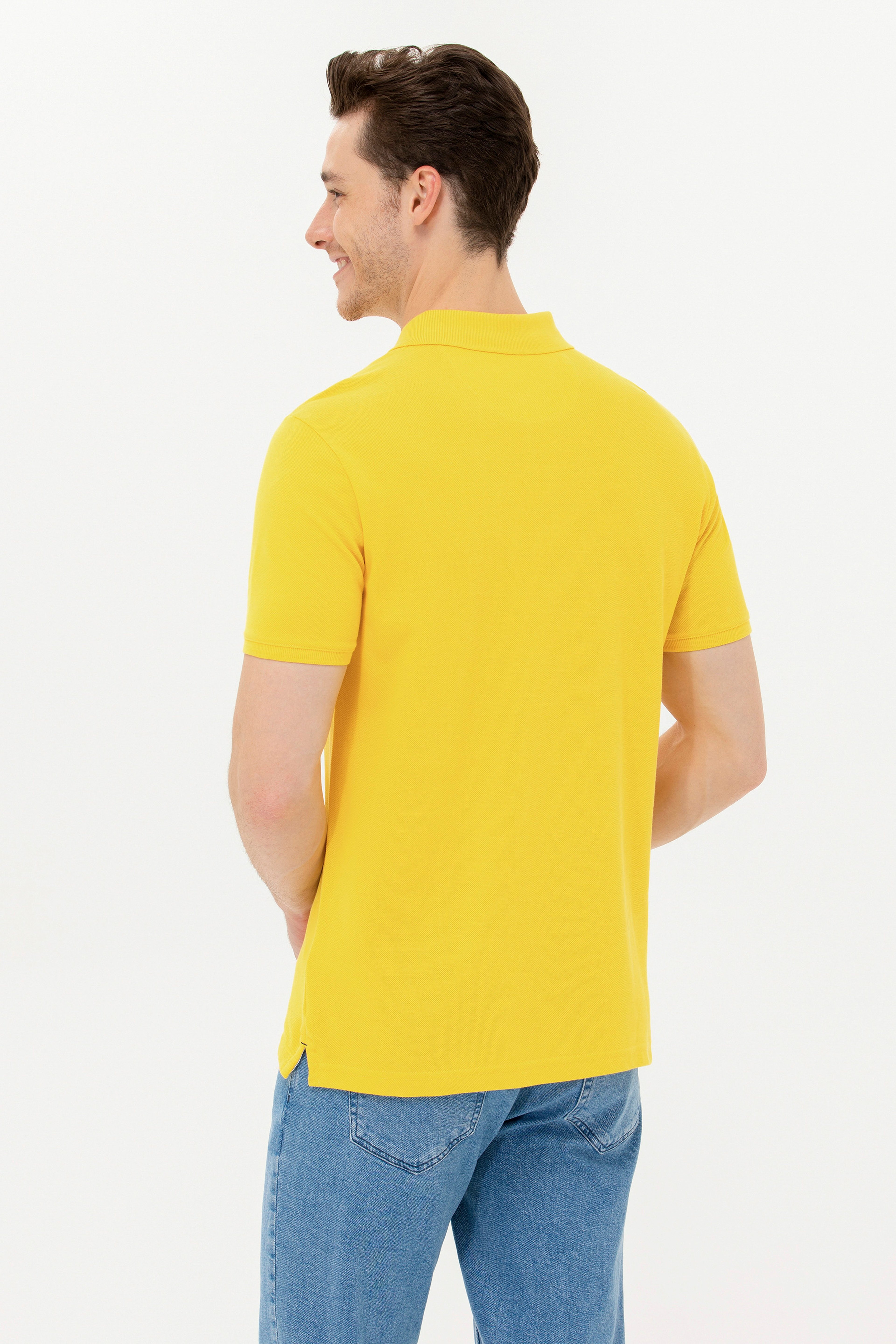 Erkek Koyu Sarı Basic Polo Yaka Tişört - Image 5