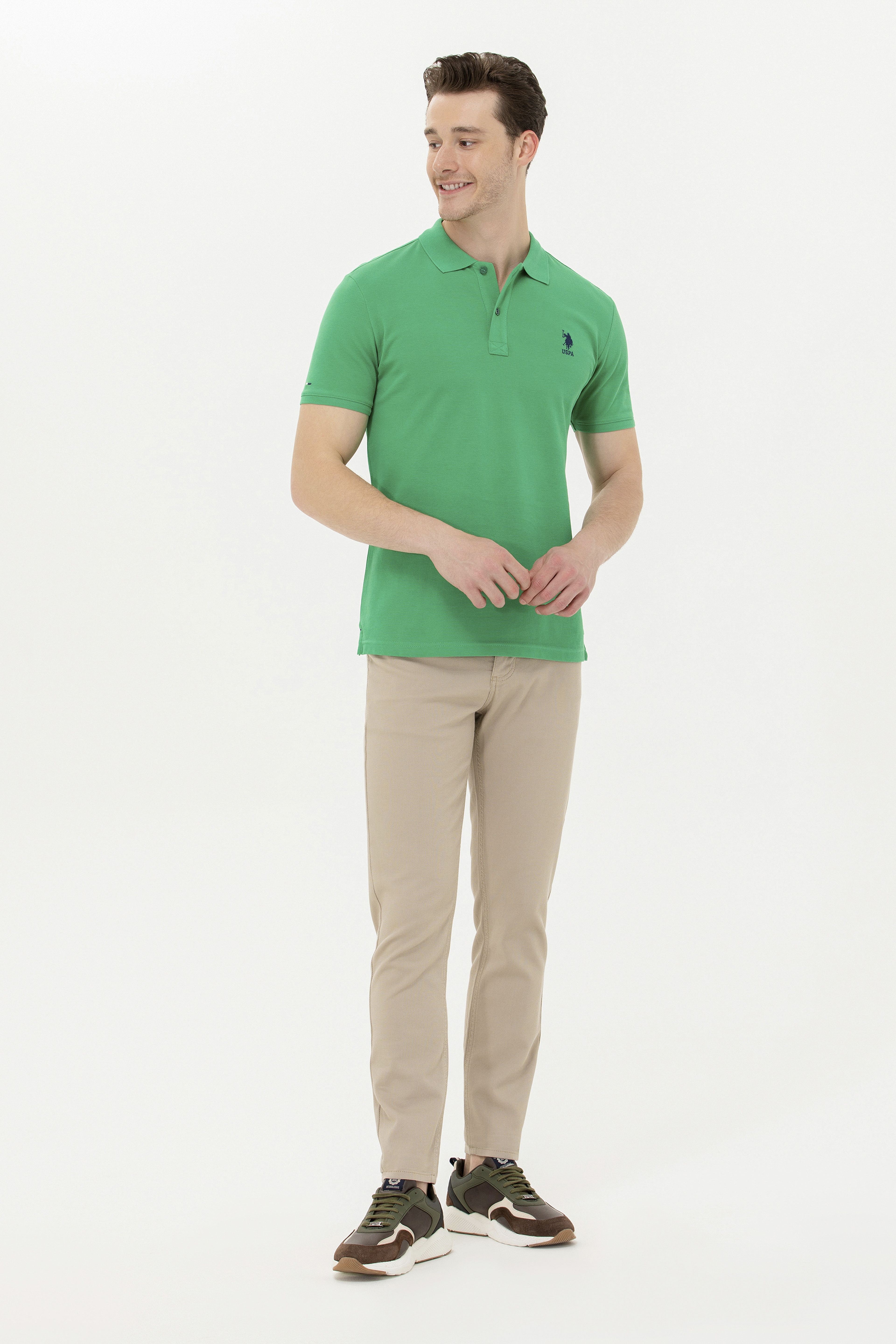 Erkek Yeşil Basic Polo Yaka Tişört - Image 4
