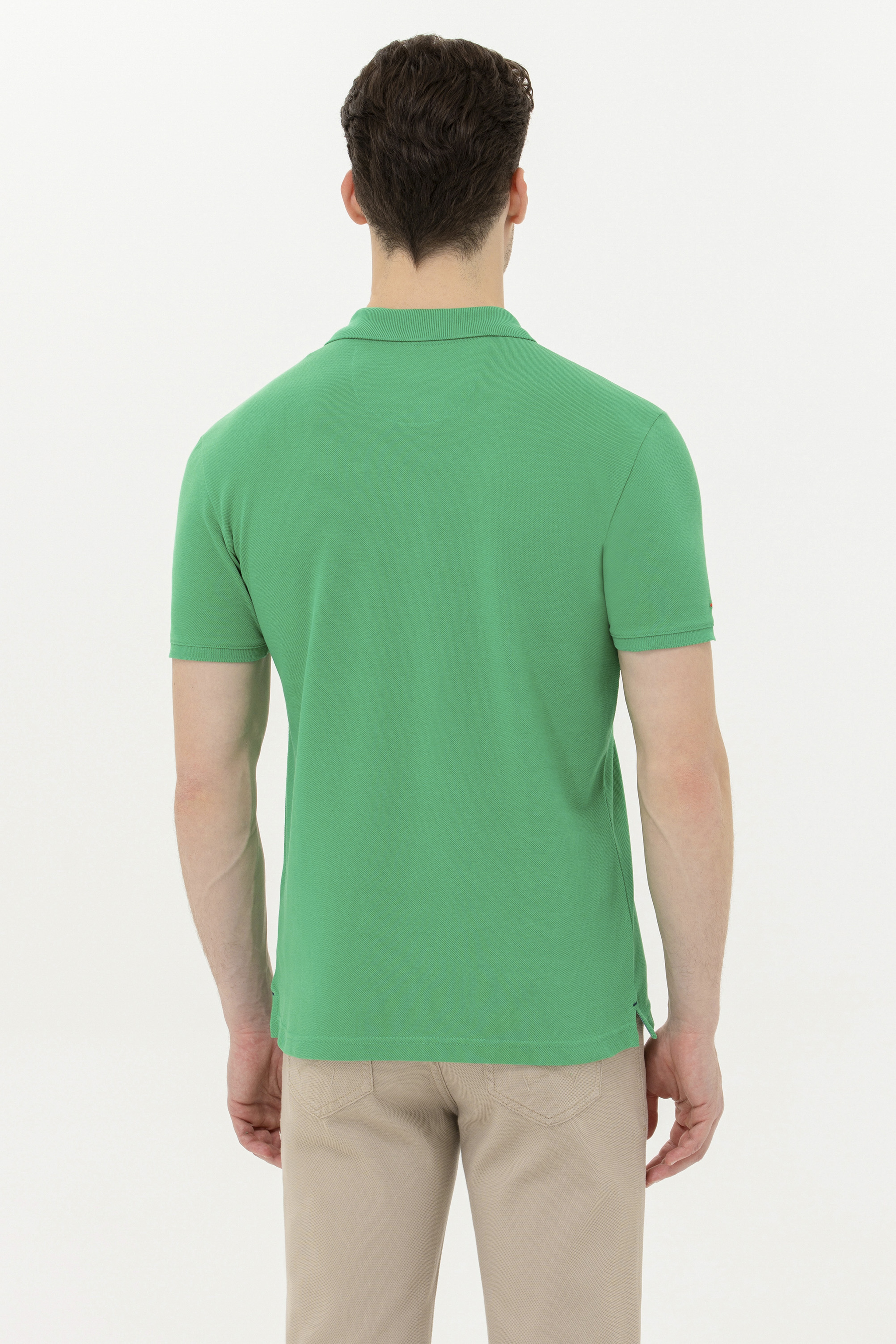 Erkek Yeşil Basic Polo Yaka Tişört - Image 5