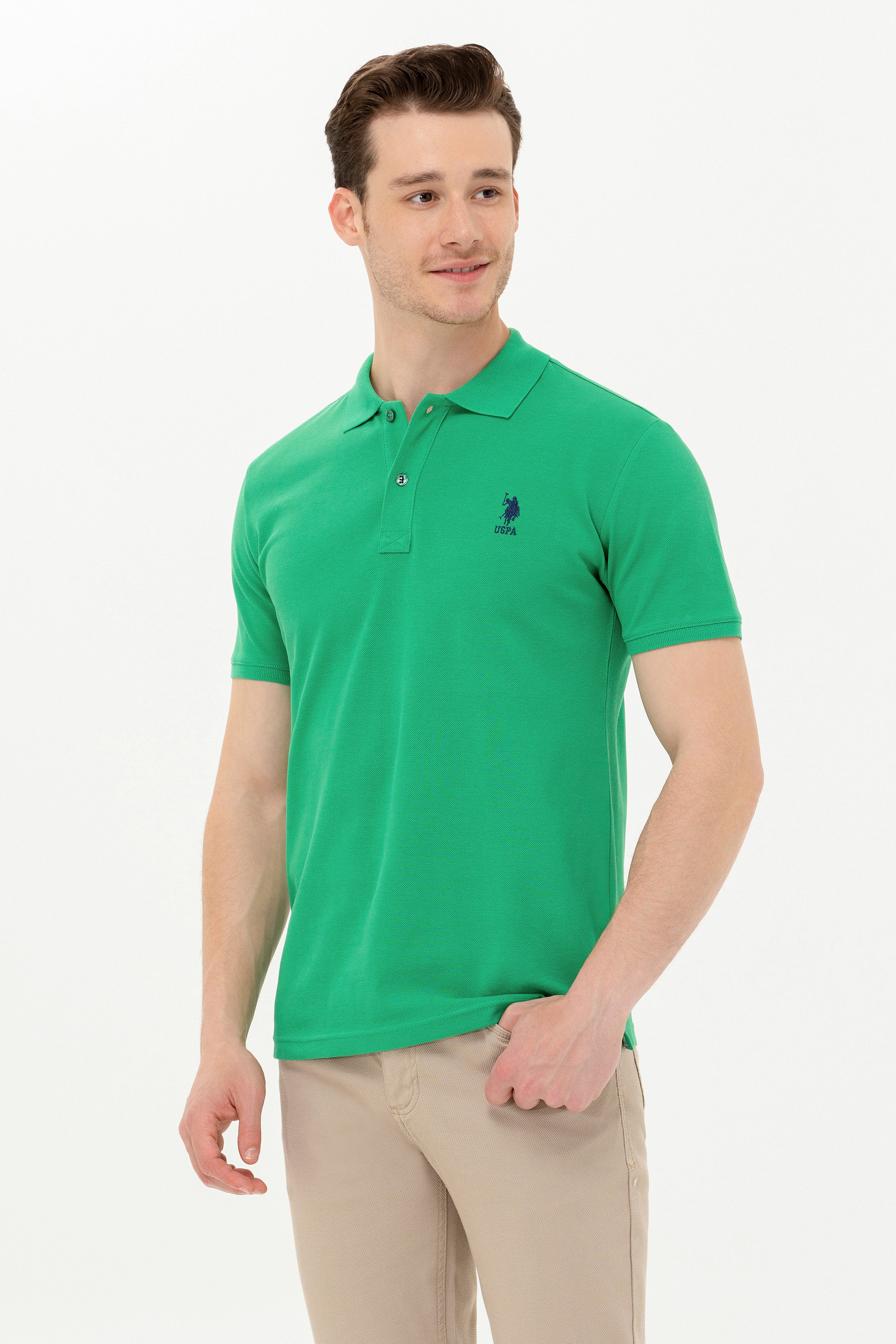 Erkek Yeşil Basic Polo Yaka Tişört - Image 1