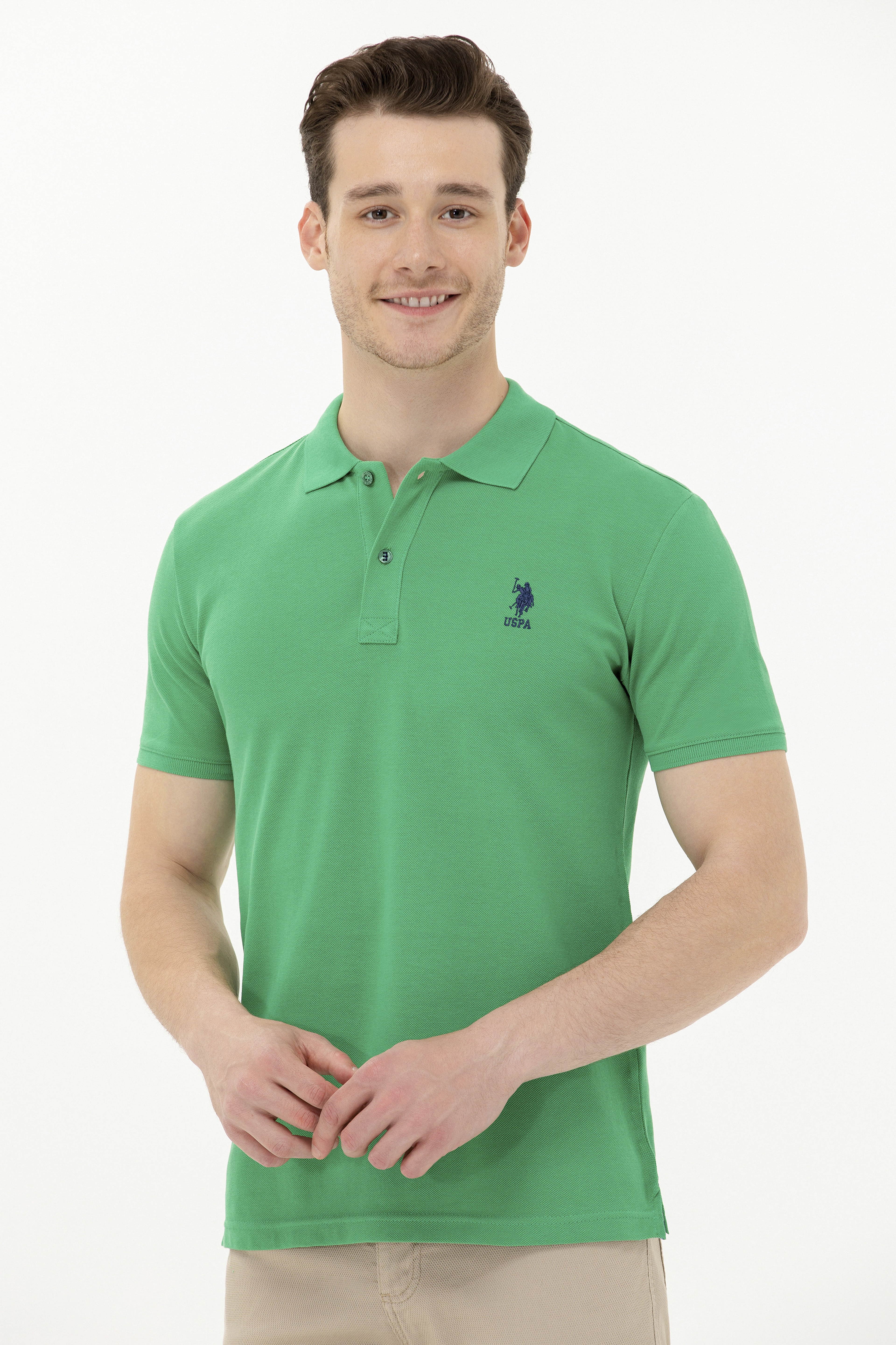 Erkek Yeşil Basic Polo Yaka Tişört - Image 2
