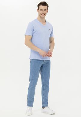 Erkek Mavi Basic V Yaka Tişört - 50263474169