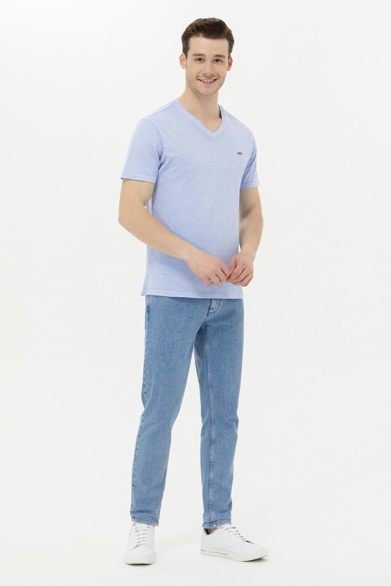 Erkek Mavi Basic V Yaka Tişört - 50263474169