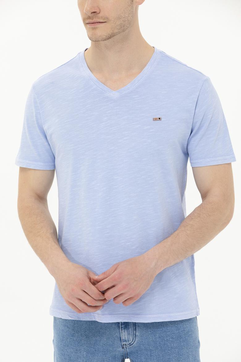 Erkek Mavi Basic V Yaka Tişört - 50263474169