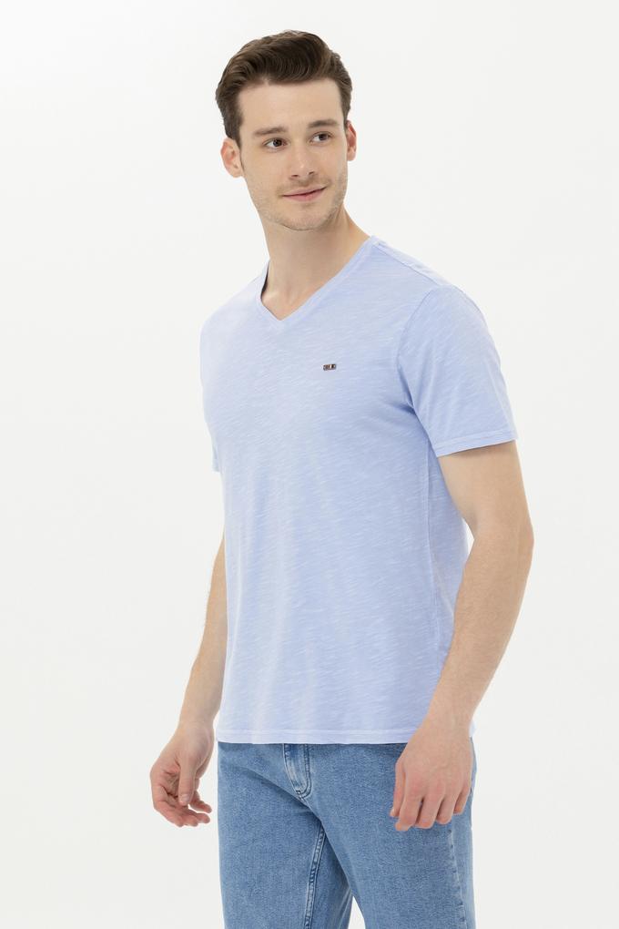 Erkek Mavi Basic V Yaka Tişört