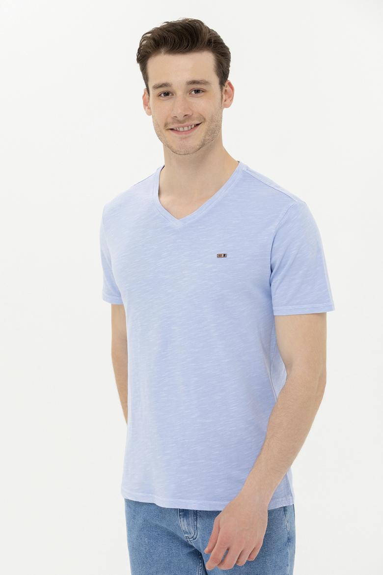 Erkek Mavi Basic V Yaka Tişört - 50263474169