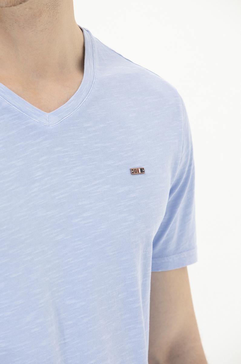 Erkek Mavi Basic V Yaka Tişört