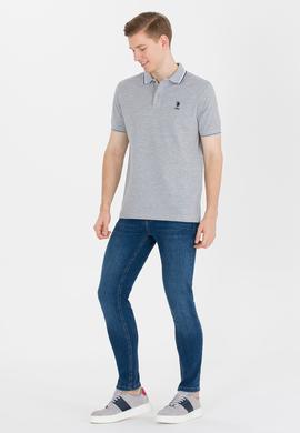 Erkek Gri Melanj Basic Polo Yaka Tişört - 50264906151