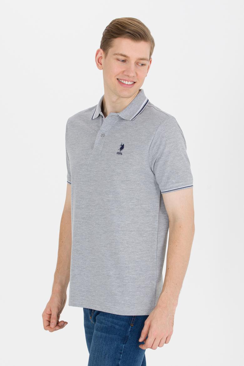 Erkek Gri Melanj Basic Polo Yaka Tişört - 50264906151