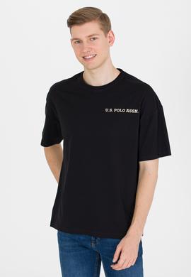 Erkek Siyah Oversize Bisiklet Yaka Tişört - 50264919058