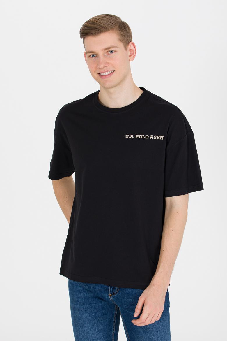 Erkek Siyah Oversize Bisiklet Yaka Tişört - 50264919058