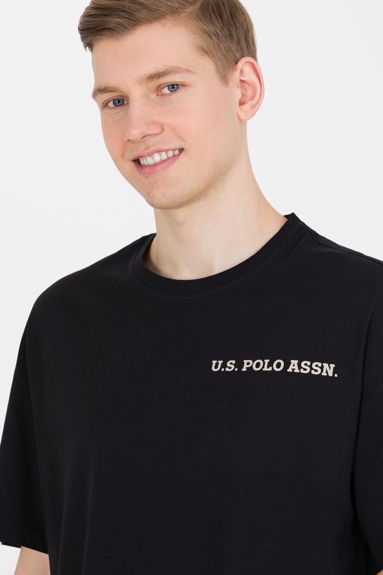 Erkek Siyah Oversize Bisiklet Yaka Tişört - 50264919058