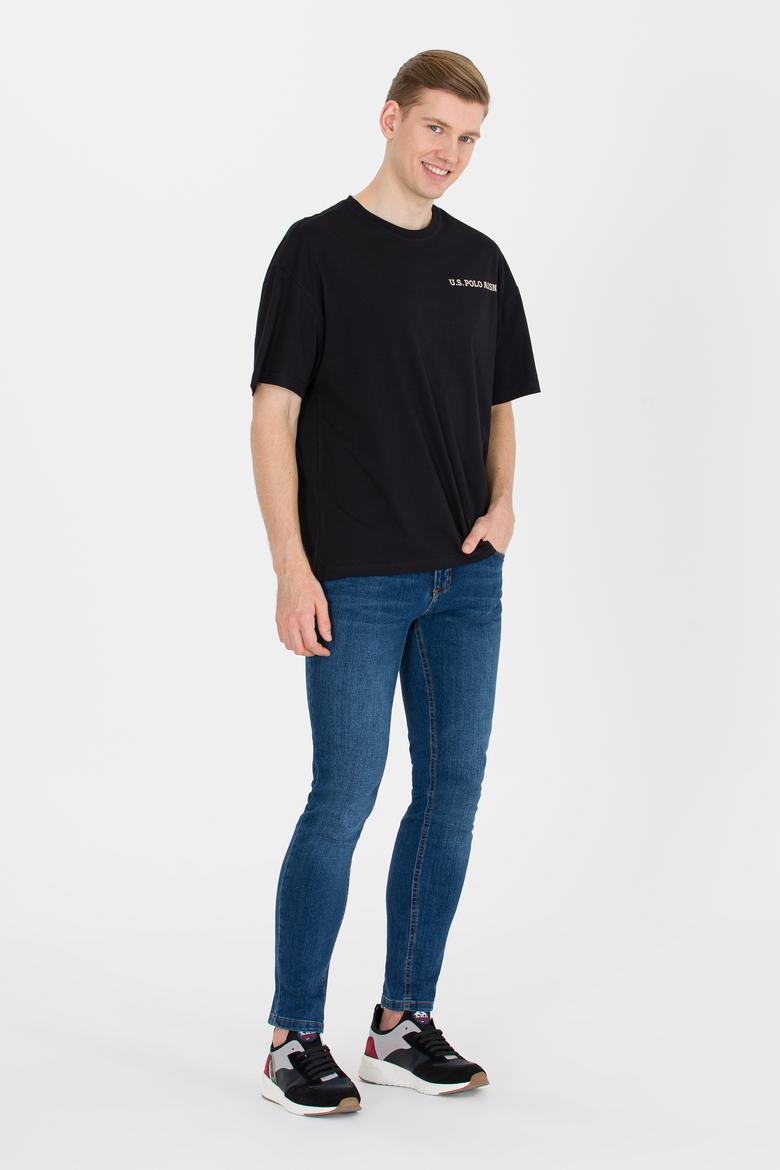 Erkek Siyah Oversize Bisiklet Yaka Tişört - 50264919058