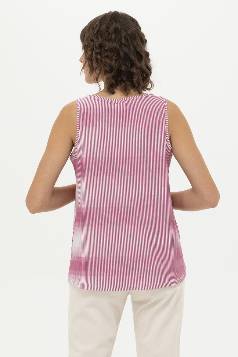 Kadın Pembe Bisiklet Yaka Kolsuz Tişört - 50262480008