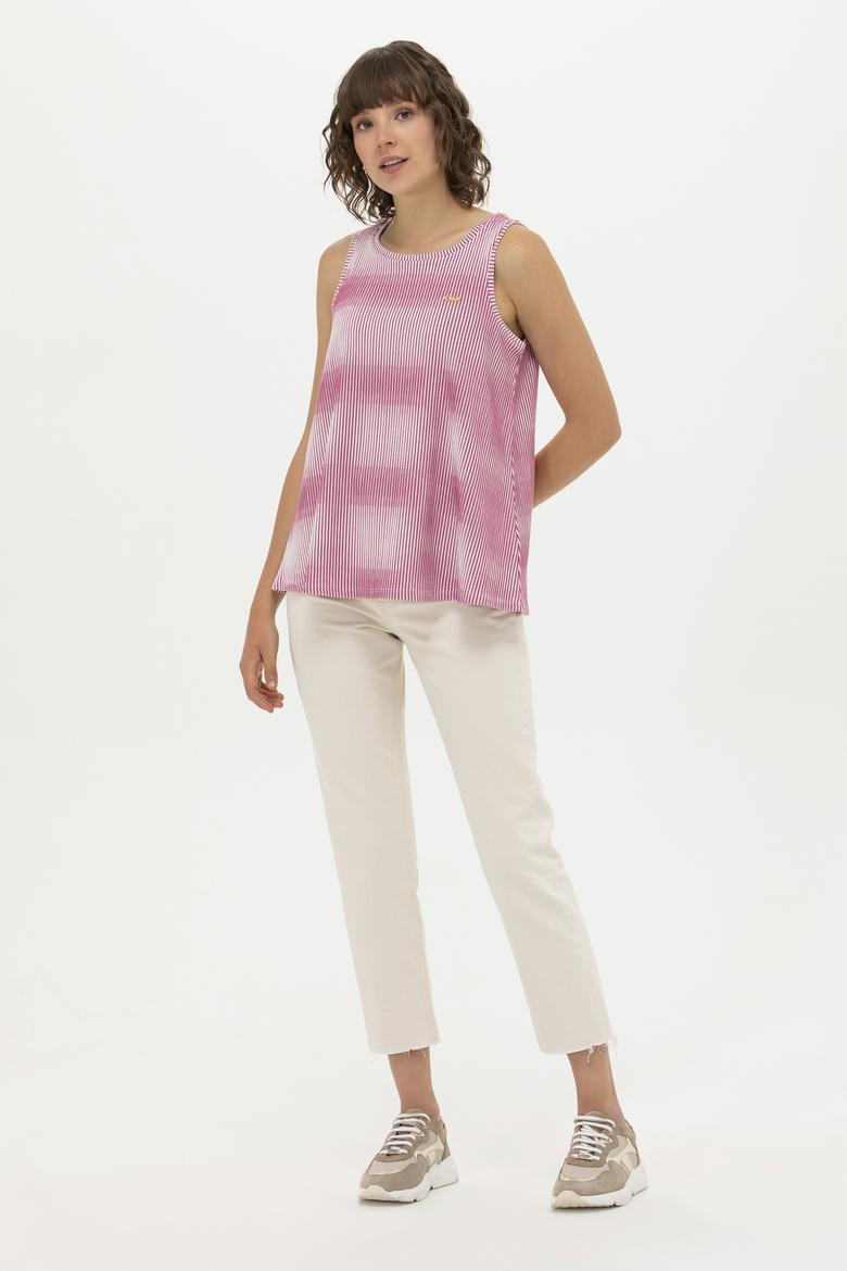 Kadın Pembe Bisiklet Yaka Kolsuz Tişört - 50262480008