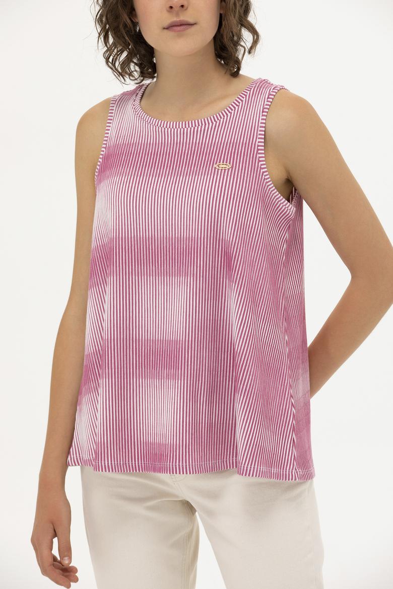 Kadın Pembe Bisiklet Yaka Kolsuz Tişört - 50262480008