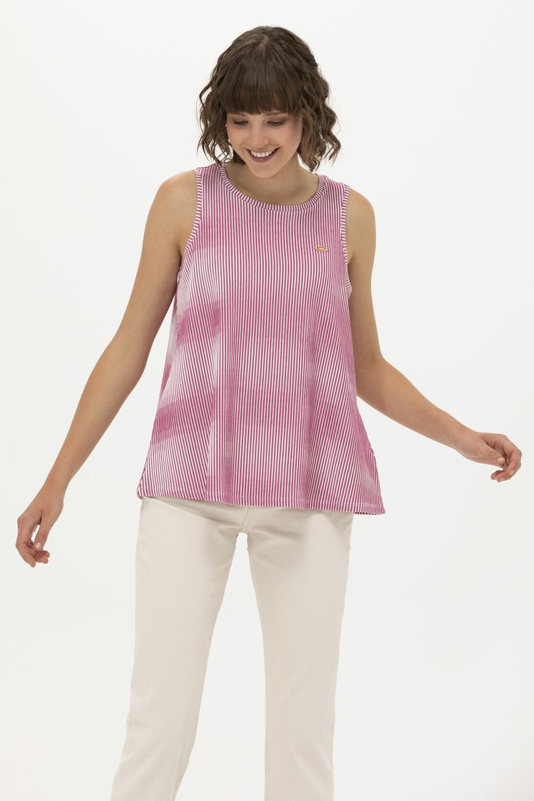 Kadın Pembe Bisiklet Yaka Kolsuz Tişört - 50262480008