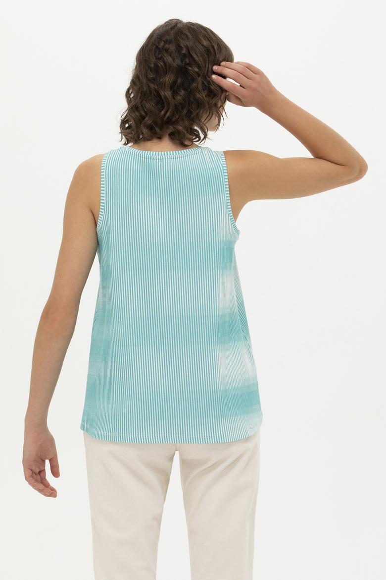 Kadın Mint Bisiklet Yaka Kolsuz Tişört - 50262480022