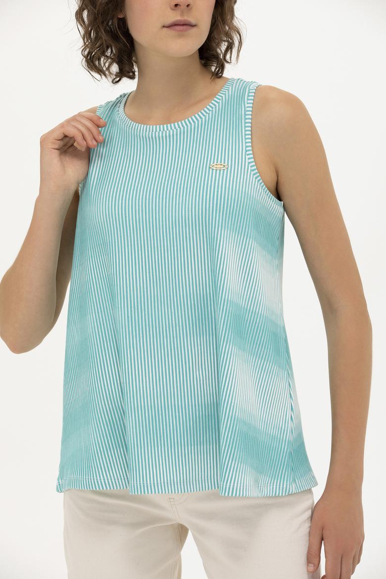 Kadın Mint Bisiklet Yaka Kolsuz Tişört - 50262480022