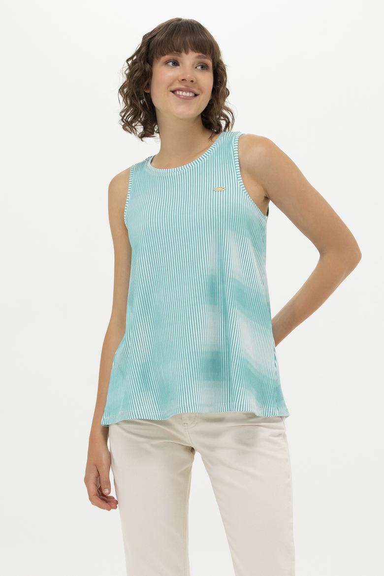 Kadın Mint Bisiklet Yaka Kolsuz Tişört