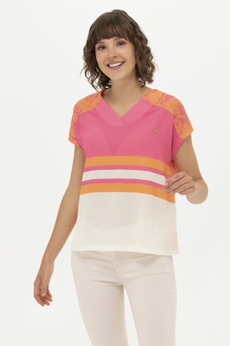 Kadın Pembe V Yaka Tişört