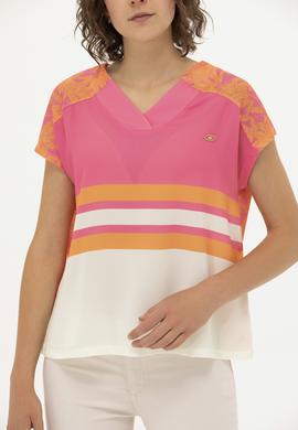 Kadın Pembe V Yaka Tişört - 50263602028