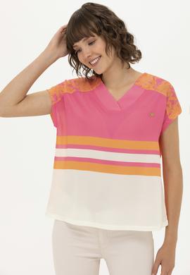 Kadın Pembe V Yaka Tişört - 50263602028