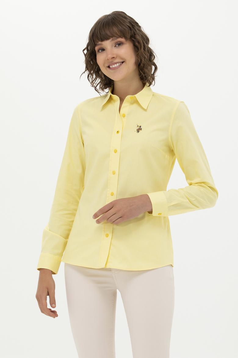 Kadın Sarı Uzun Kollu Basic Gömlek