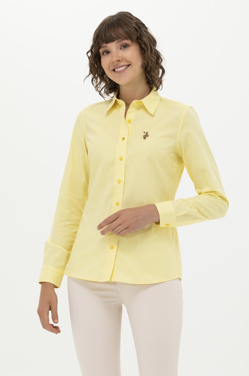 Kadın Sarı Uzun Kollu Basic Gömlek