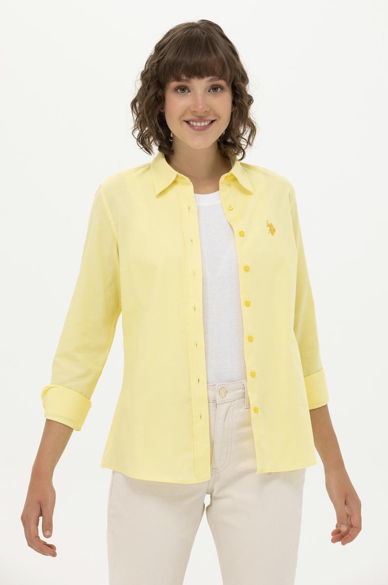 Kadın Sarı Uzun Kollu Basic Gömlek