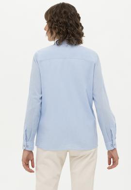 Kadın Mavi Keten Görünümlü Uzun Kollu Basic Gömlek - 50262873039