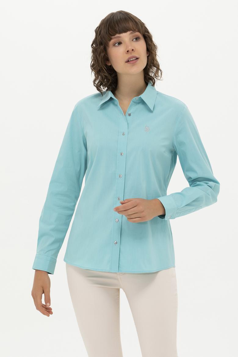 Kadın Mint Uzun Kollu Basic Gömlek