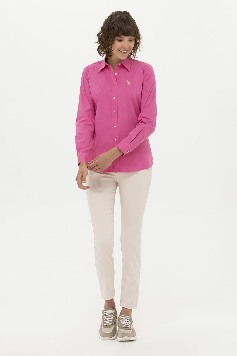 Kadın Pembe Uzun Kollu Basic Gömlek - 50262883075