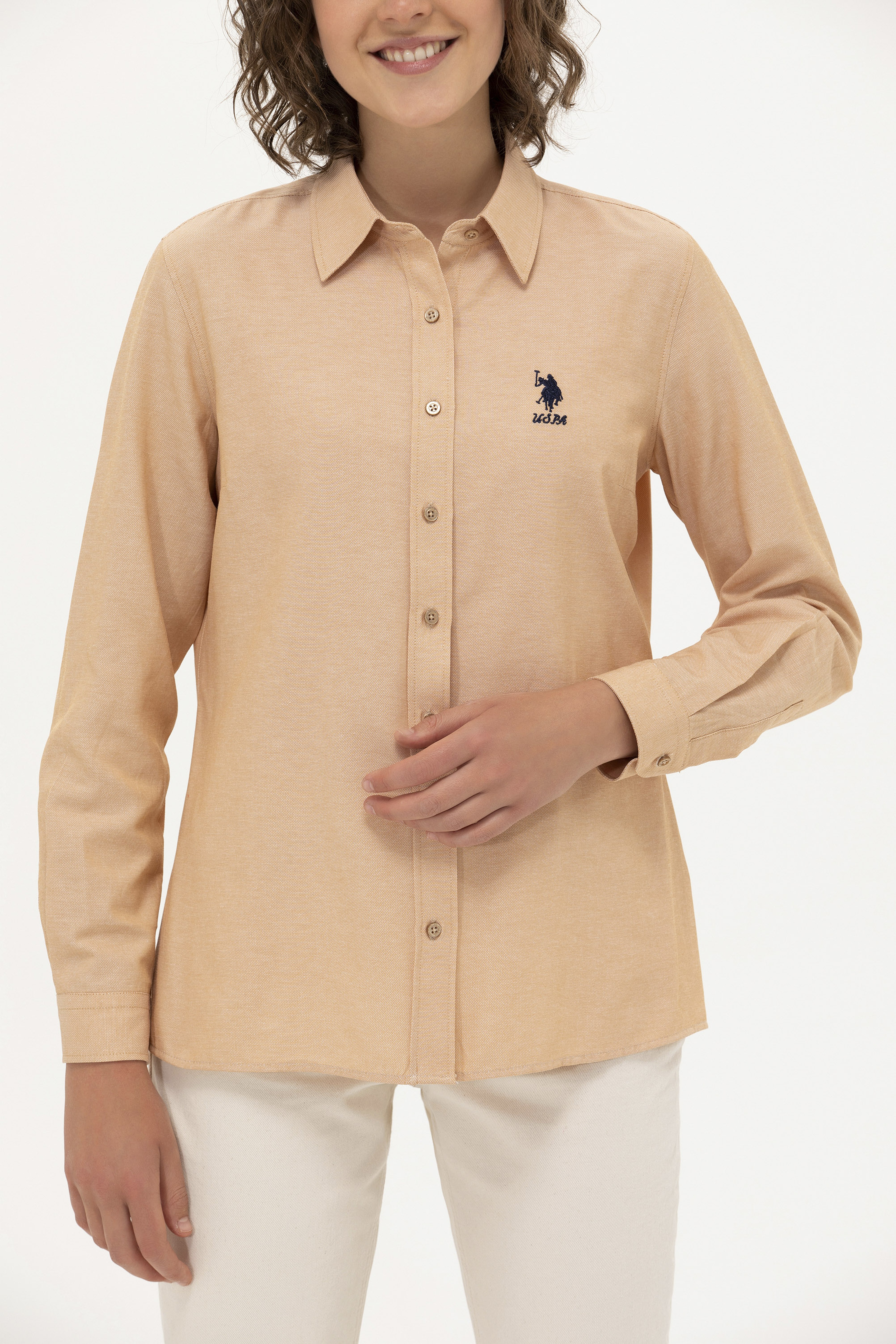 Kadın Camel Uzun Kollu Basic Gömlek - Image 6