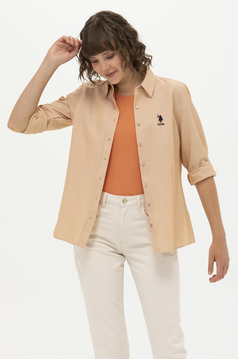 Kadın Camel Uzun Kollu Basic Gömlek