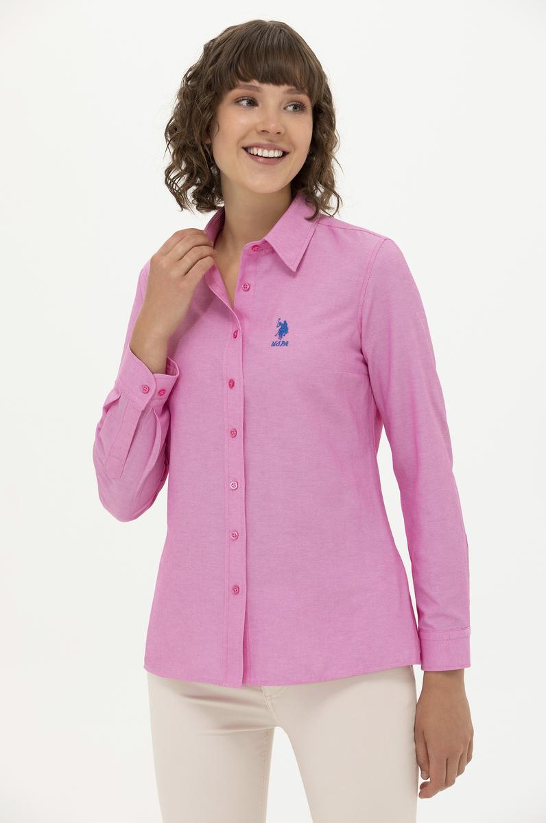 Kadın Pembe Uzun Kollu Basic Gömlek