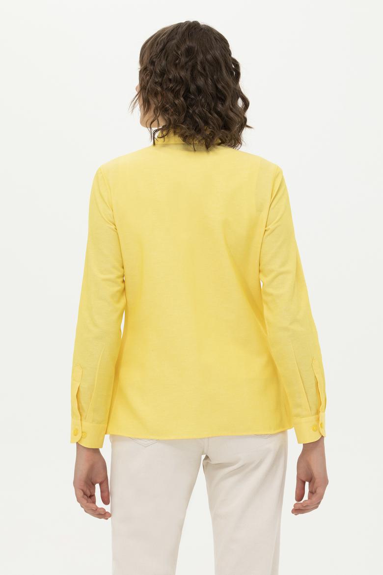 Kadın Sarı Uzun Kollu Basic Gömlek - 50262887132