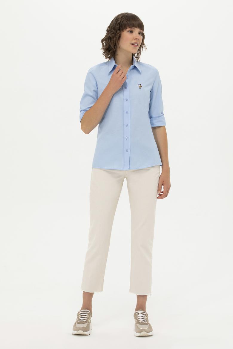 Kadın Mavi Uzun Kollu Basic Gömlek - 50262888018