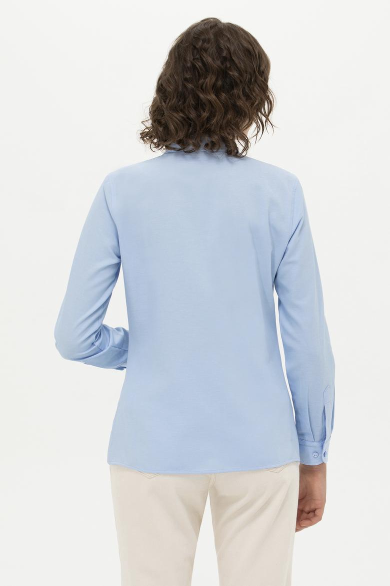 Kadın Mavi Uzun Kollu Basic Gömlek - 50262888018