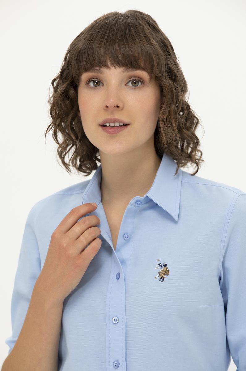 Kadın Mavi Uzun Kollu Basic Gömlek