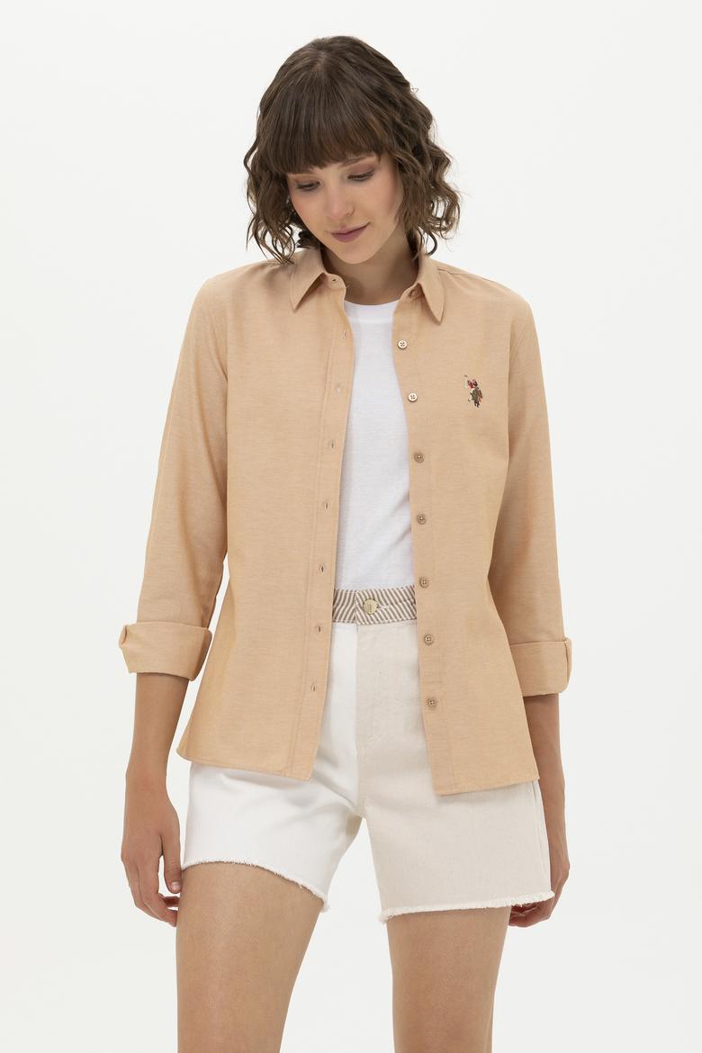 Kadın Camel Uzun Kollu Basic Gömlek