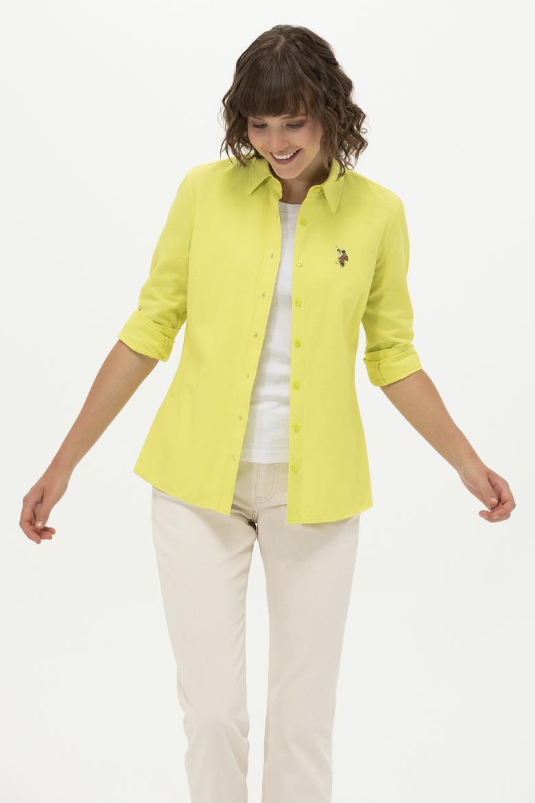 Kadın Neon Sarı Uzun Kollu Basic Gömlek - 50262888054