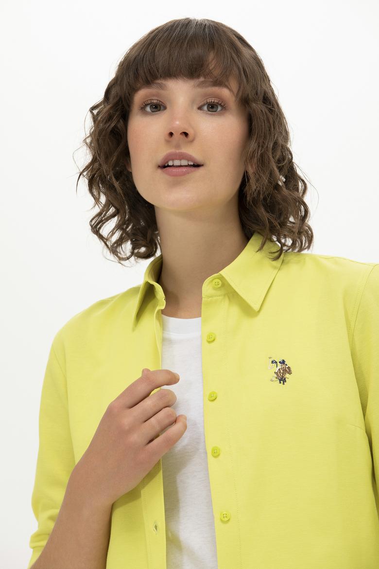 Kadın Neon Sarı Uzun Kollu Basic Gömlek - 50262888054