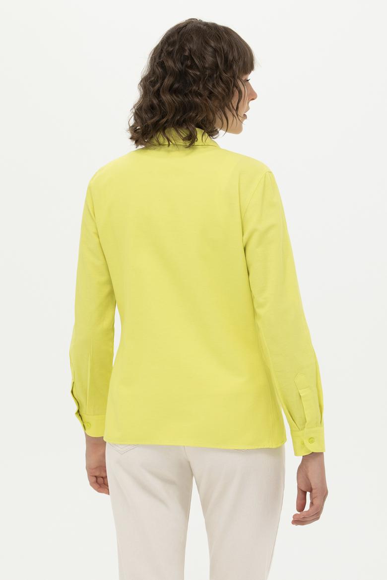 Kadın Neon Sarı Uzun Kollu Basic Gömlek - 50262888054