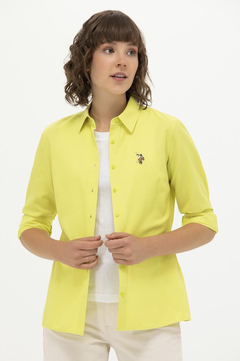 Kadın Neon Sarı Uzun Kollu Basic Gömlek